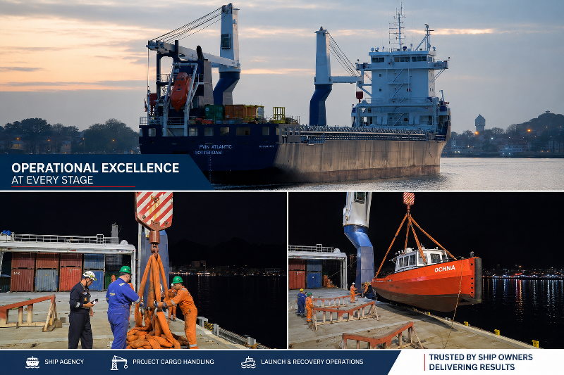 Heavy-lift loading of a 60-ton tugboat for the Mauritius Ports Authority